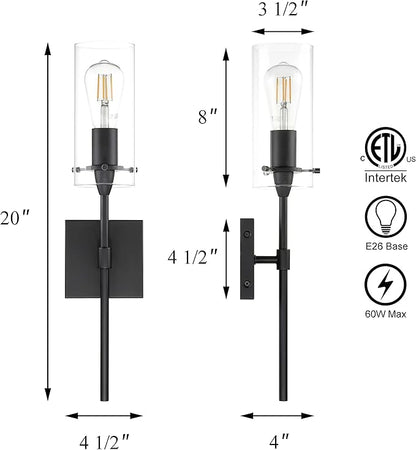 XiNBEi Lighting Black Wall Sconce Modern 1 Light Sconces Wall Lighting with Glass Shade Bathroom Sconces for Vanity & Living Room