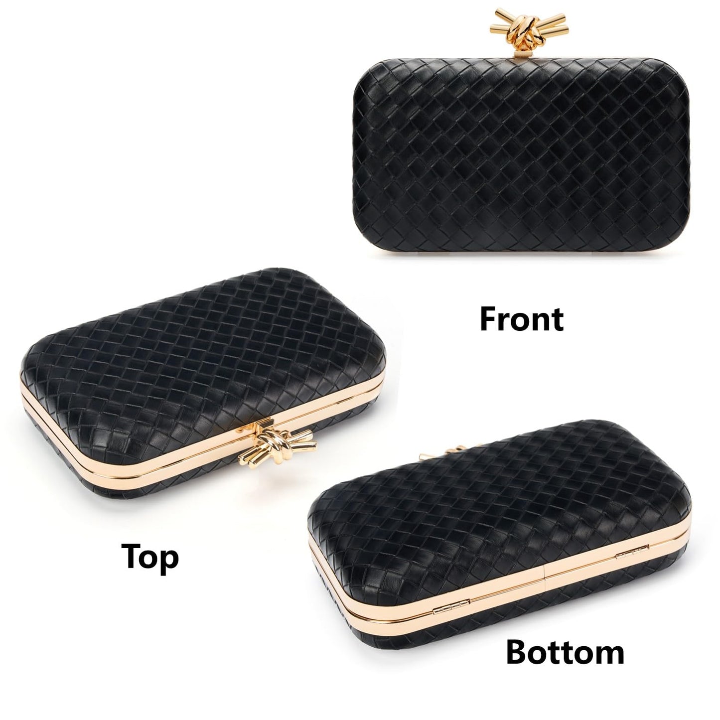 Gurina Elegant Woven PU Leather Clutch Purse for Women - Formal Evening Bags with Detachable Chain, for Weddings & Cocktail Parties (ZOOI Black)