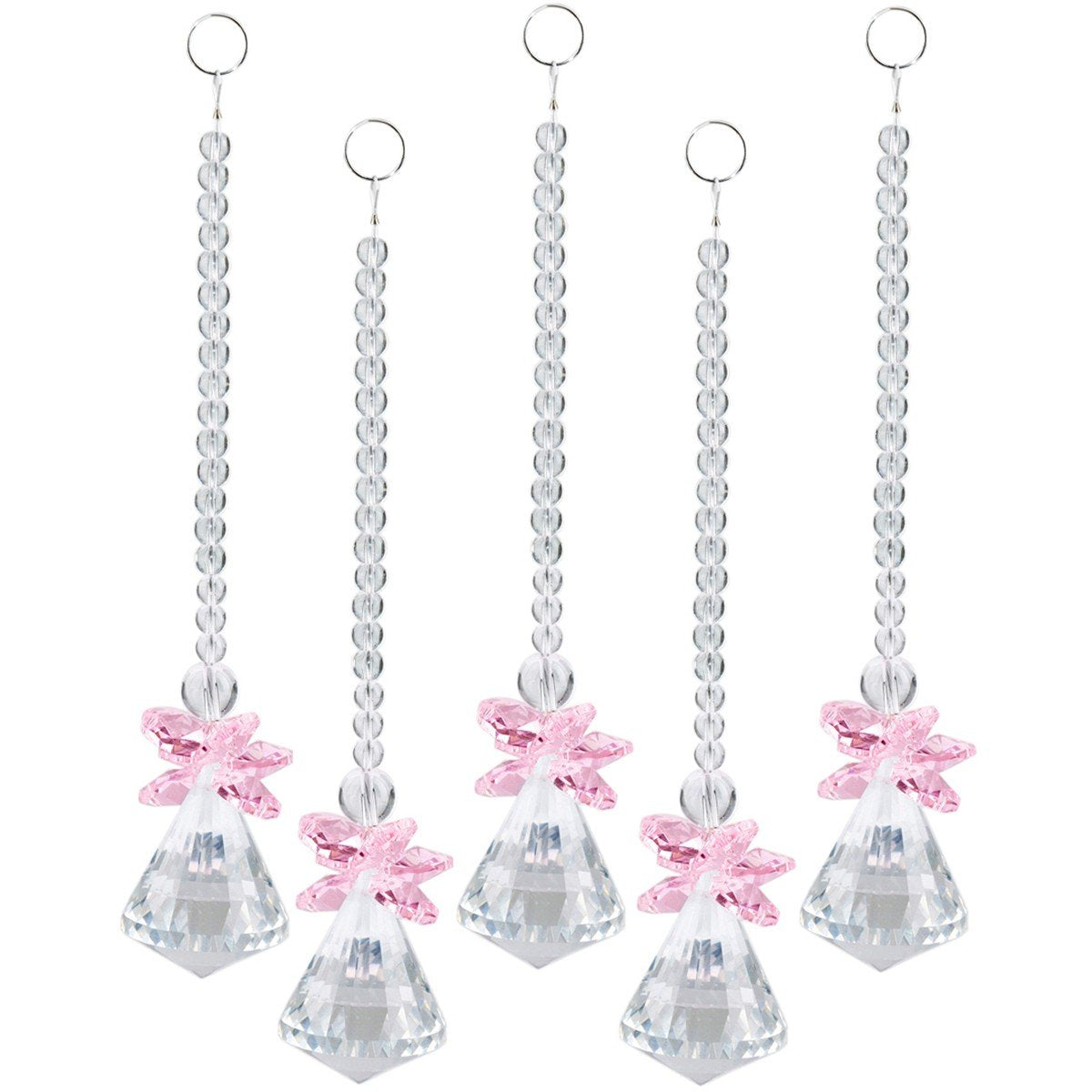 rockcloud Hanging Clear Crystal Point Prism Glass Jingle Bell Holiday Decorations Christmas Tree Ornaments Suncatcher Wedding Souvenir, Pink