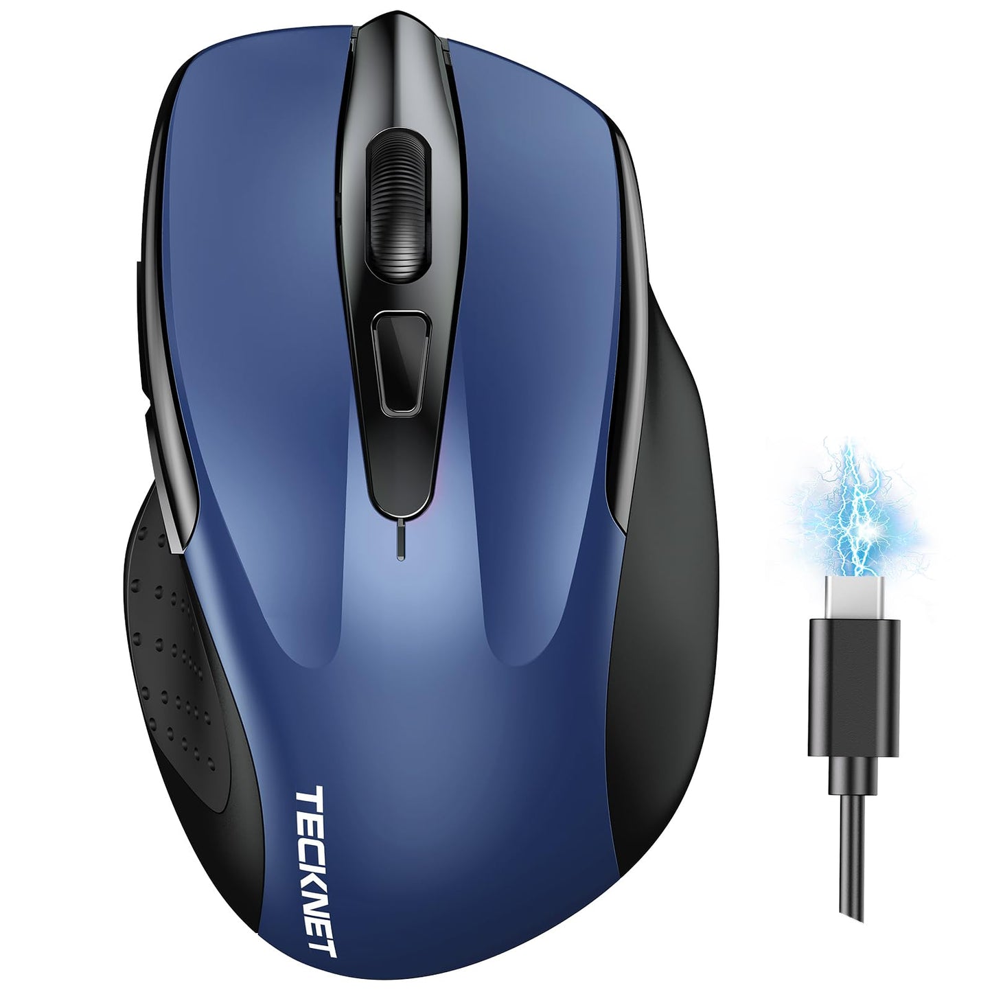 TECKNET Wireless Mouse (BT5.0/3.0 & 2.4G) Rechargeable 4800 DPI Silent USB A & Bluetooth Mouse 6 Buttons, Wide Compatibility - Grey