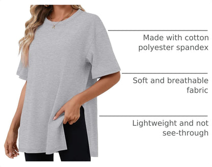 Huukeay 3 Pack Women's Oversized Workout T Shirts Short Sleeve Loose Fit Gym Tops Crewneck Casual Summer Basic Tees(L,Black, White, Gray)