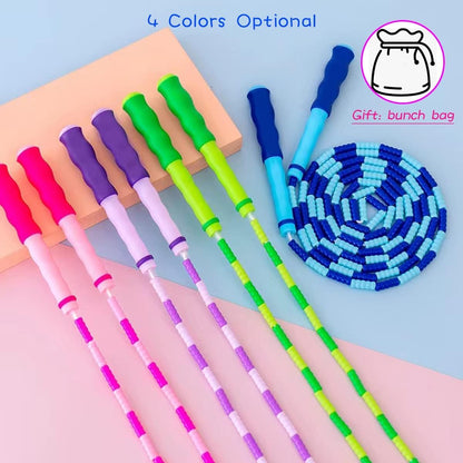 TYSISKNO Soft Beaded Jump Ropes for Kids Girls and Boy, Adjustable Skipping Rope, Tangle-Free Segmented Rope for Kid Exercise, Keeping Fit, Training - 9Ft (4 Pack - Pink/Blue/Green/Purple)