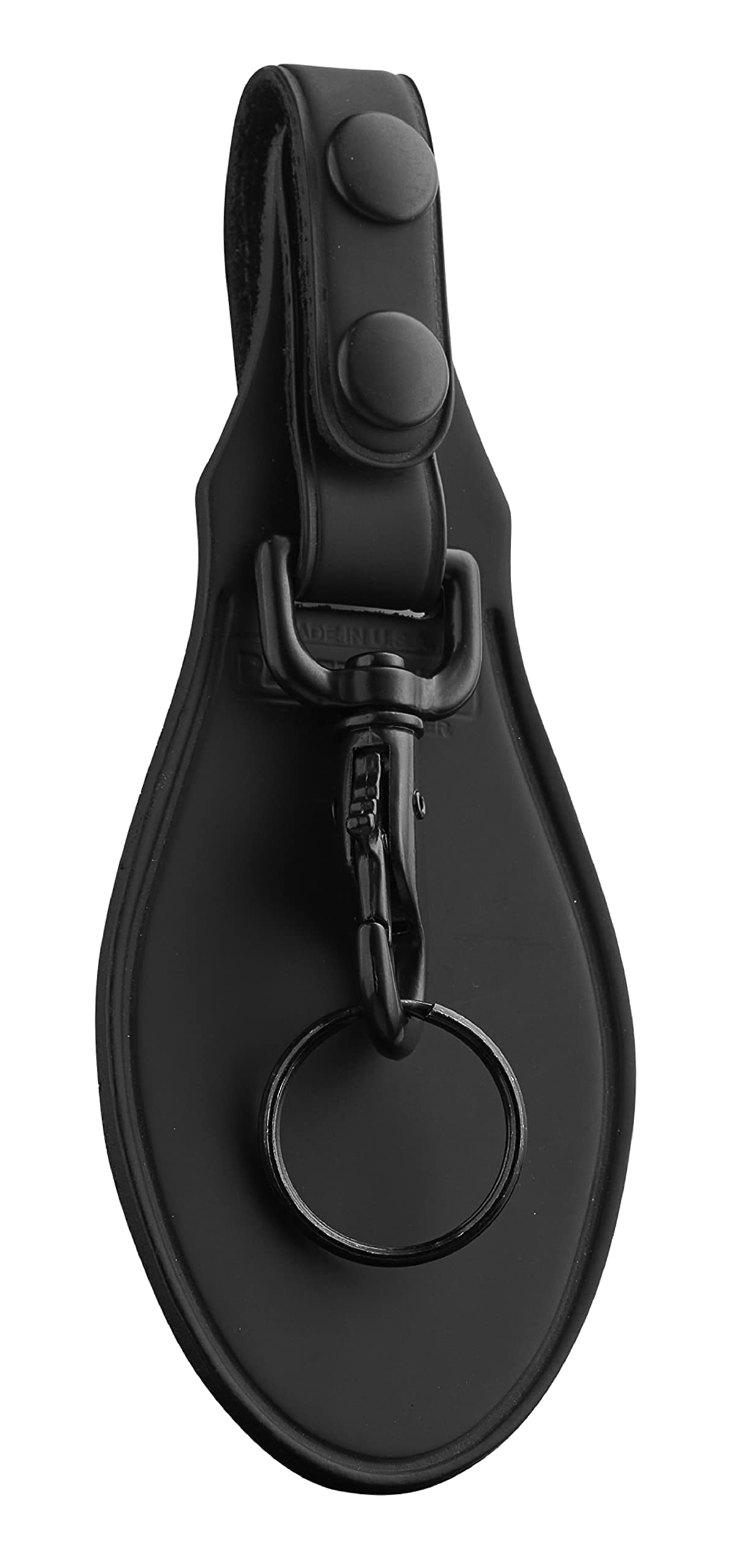 Perfect Fit Leather Key Holder Duty Belt Keychain Key Strap Keyring Holder with Black Leather Flap and Black Hardware