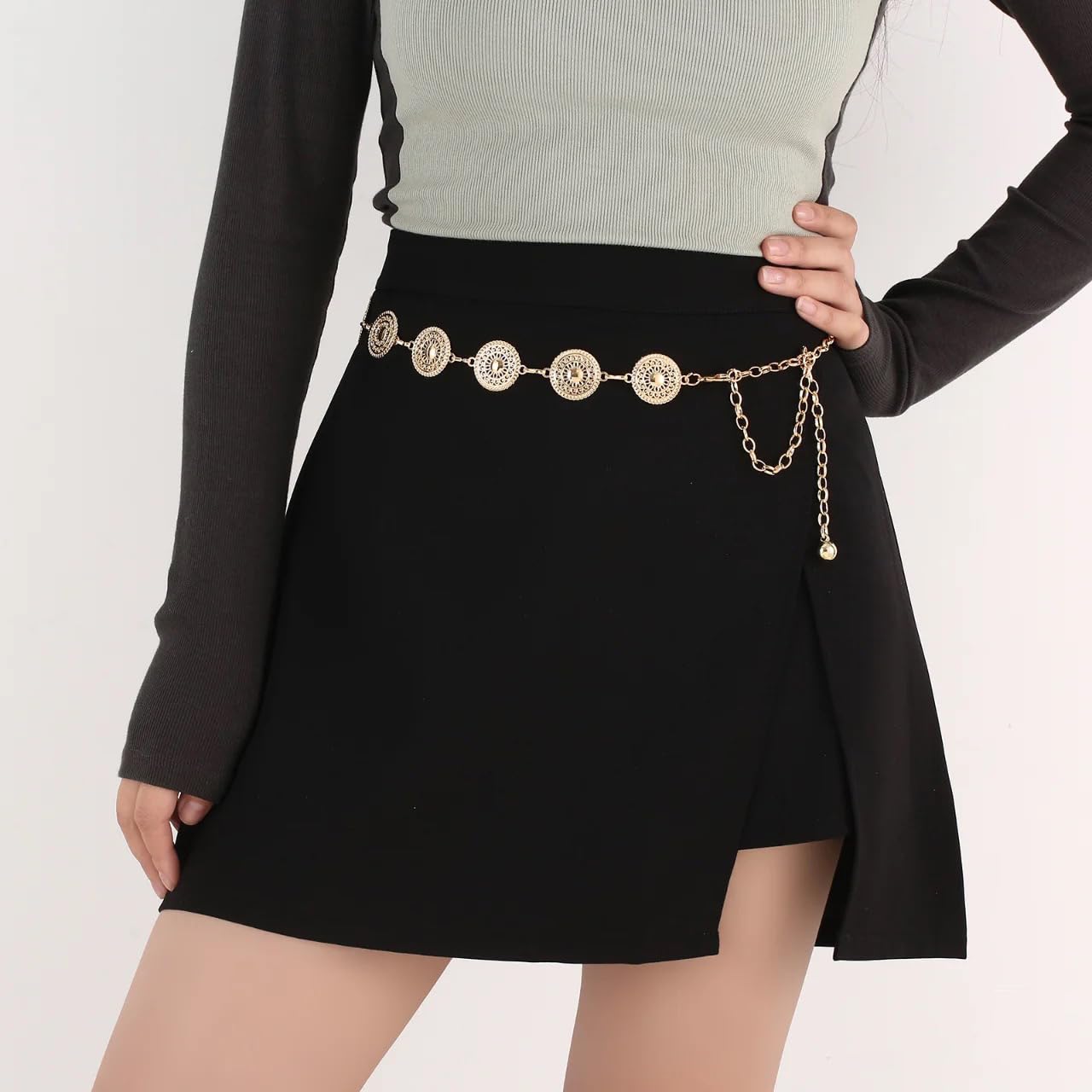 Neoreal Metal Waist Chain Belt Sun Western Belts Accessories for Women Girls, S