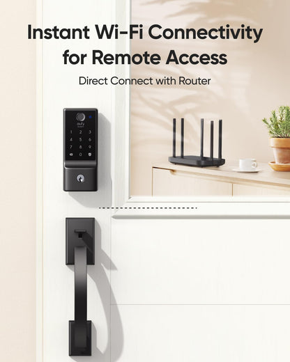 eufy Security Smart Lock C220 with Door Lever, Fingerprint Keyless Entry Door Lock, Built-in Wi-Fi, App Remote Control, Front Door Deadbolt, 8 Months Battery, Reliable Power, IP53 Waterproof