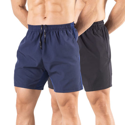 Gaglg Men's 5" Running Shorts 2 Pack Quick Dry Athletic Workout Gym Shorts with Zipper Pockets Black/Navy,X-Large