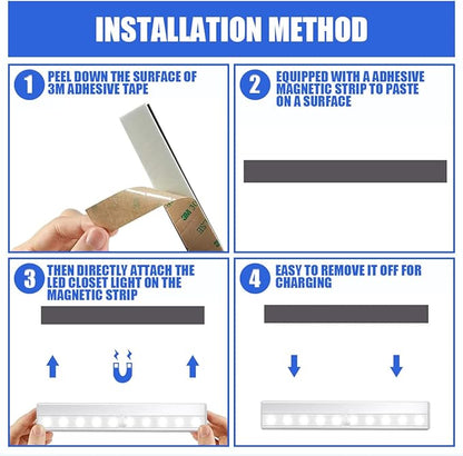 LED Closet Light, 10 LEDs Dimmer USB Rechargeable Motion Sensor Light Under Cabinet Lighting, Wireless Stick-Anywhere Night Safe Light Bar for Wardrobe,Kitchen
