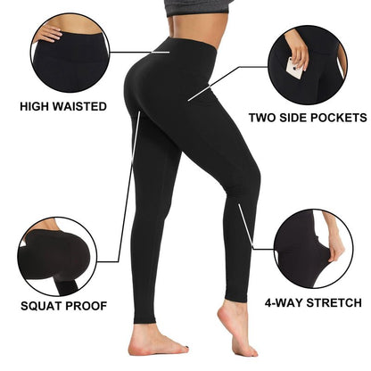 GAYHAY Leggings with Pockets for Women - 19" / 25" Yoga Pants High Waist Tummy Control Compression for Workout Black