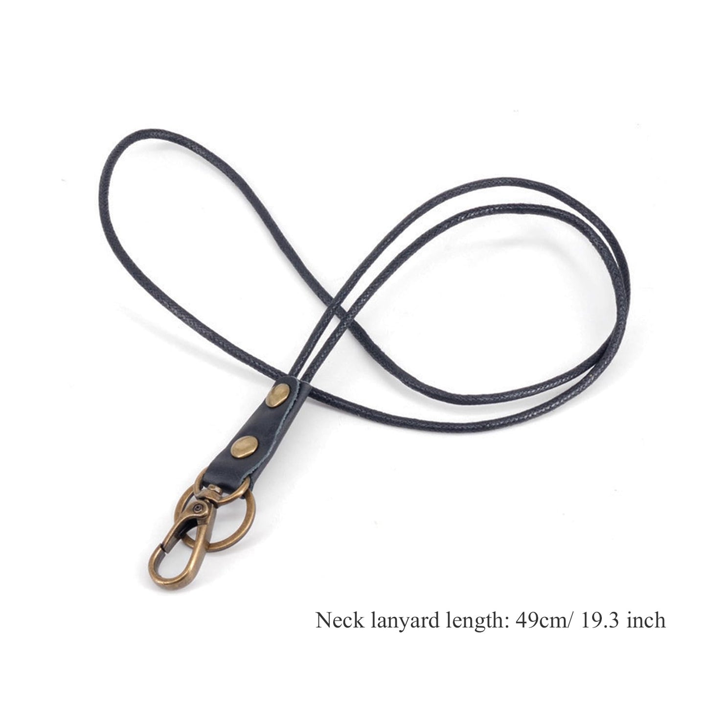 Badge Holder Vertical Handmade Leather ID Card Badge Holder Keychain with Heavy Duty Lanyard for Men Women (Black Leather)