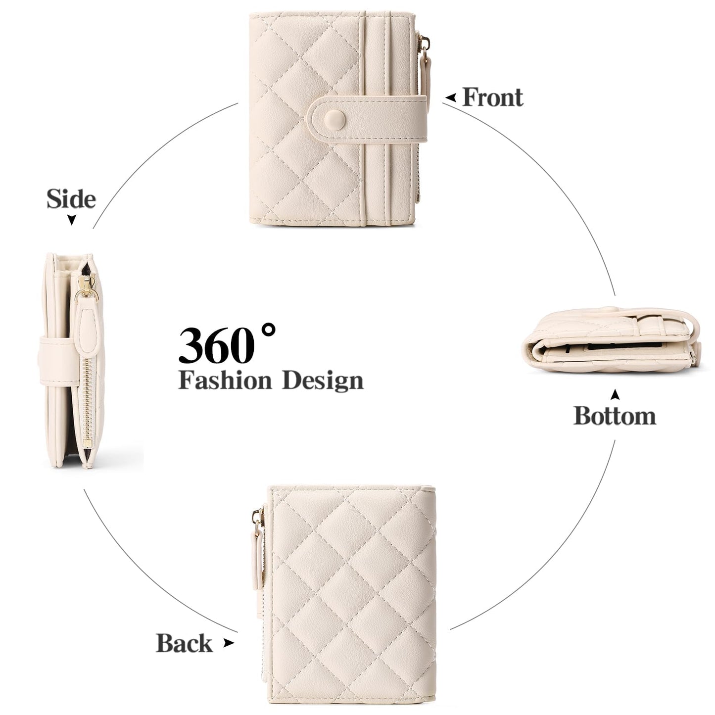 GAEKEAO Small Wallet for Women Slim Bifold Leather RFID Blocking Credit Card Holder Wallets Zipper Pocket Coin Purse with ID Window