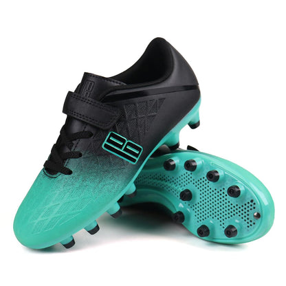 brooman Kids Firm Ground Soccer Cleats Boys Girls Athletic Outdoor Football Shoes (2,Black Green)