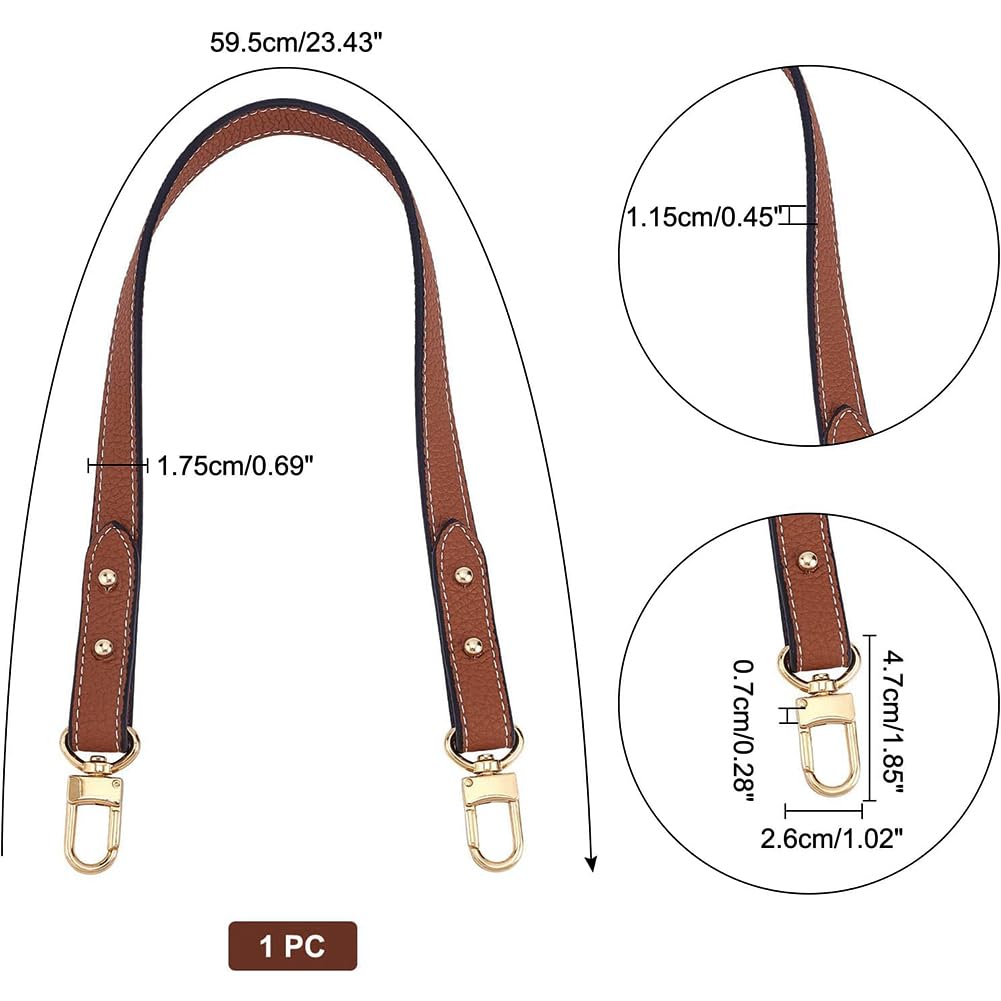 WADORN Genuine Leather Handbag Handle, 23.4 Inch Real Leather Shoulder Bag Strap Short Purse Strap Replacement Clutches Handle Tote Bucket Bag Strap DIY Bag Making Accessories, Lychee Texture, Brown