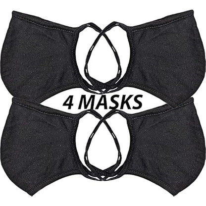 Universal Cloth Face Masks ? Reusable Dust & Allergy Masks ? 100% Cotton, 2 Layer, Washable, for Teens & Adults ? Protects from Dust, Pollen, Pet Dander & More (Black, Medium- Pack of 4)
