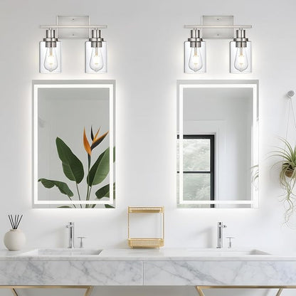 2-Light Bathroom Light Fixtures,Brushed Nickel Vanity Light, Bathroom Lighting Fixtures Over Mirror,Modern Wall Lamp,Wall Lights for Living Room, Bedroom,Hallway