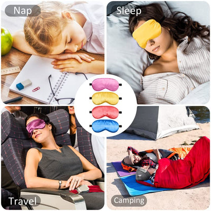 BBTO 4 Pcs Silk Sleep Eye Masks Smooth Soft Satin Eye Covers with Adjustable Strap Blindfold for Sleeping Blocking Out Lights Travel Relaxation (Royal Blue, Dark Green, Navy Blue, Black)