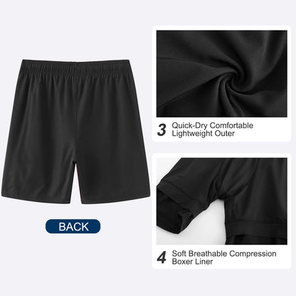 HODOSPORTS Mens Swimsuit Trunks 7" Quick-Dry Swim Shorts with Compression Liner and Zipper Pockets (Large,Black)