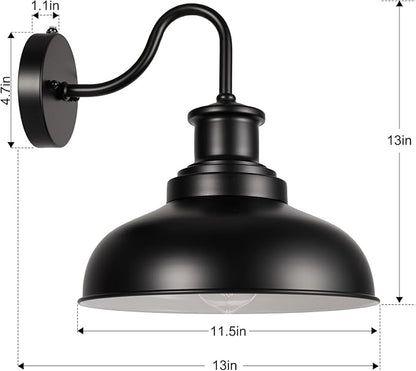 Dusk to Dawn Outdoor Gooseneck Barn Light Outdoor Wall Sconce Farmhouse Exterior Wall Mount Light Vintage Outside Wall Lighting Fixture Industrial Black White Lantern for Porch Garage,1 Pack