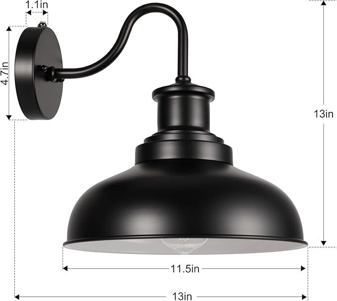 Dusk to Dawn Outdoor Gooseneck Barn Lights, Outdoor Wall Sconces Farmhouse Exterior Wall Mount Light, Vintage Outside Lighting Fixtures, Industrial Black Lanterns for Porch Garage Patio, 2 Pack
