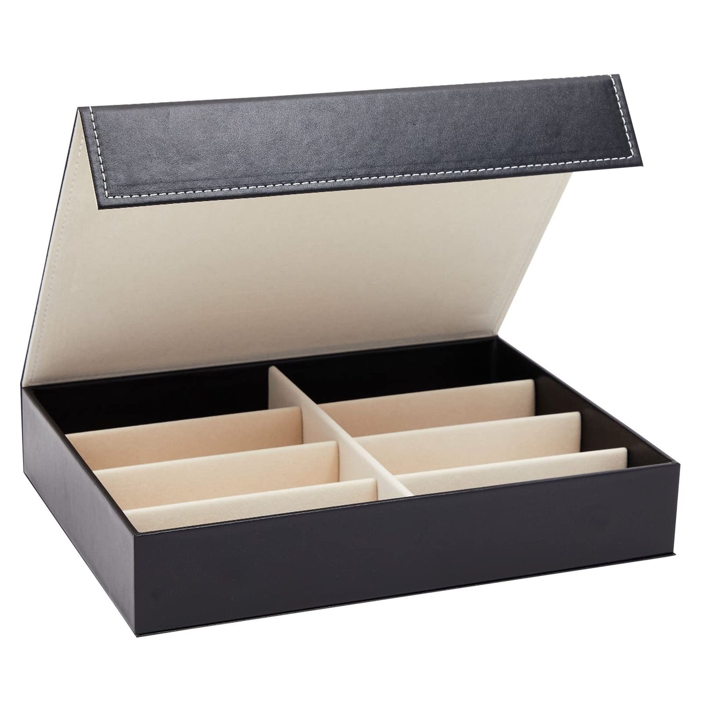 Juvale Glasses Case Organizer - 8-Slot, 12.6 x 9.8 x 2.5 in, Black Faux Leather - Sunglasses Storage & Holder for Nightstand & Desk - Flip-Top Display Case