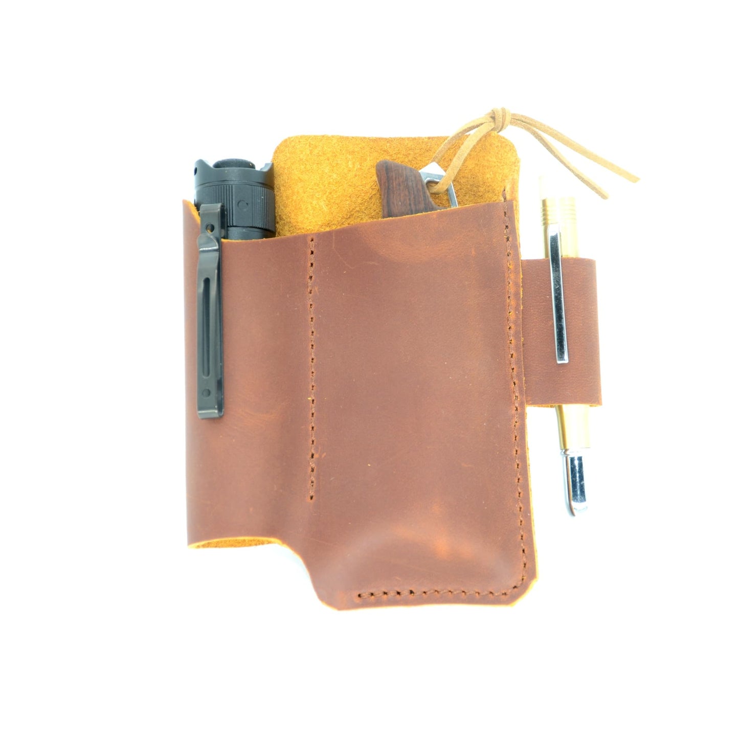 YIYUS Genuine Leather Multitool Belt Sheath Organizer, Leather EDC Pouch for Men, Mini Leather Pocket, Flashlight Holder, Pen Holder, Sheath Holster Brown