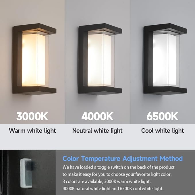Exterior Wall Lighting,15%-100% Dimmable Indoor Wall Light Fixtures,3000K/4000K/6500K Adjustable,24W Outdoor Porch Light,Waterproof Outdoor Modern Wall Sconce Lights,2160LM Indoor Wall Sconce 4 Pack