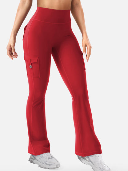 YEOREO CoreFlex Women Workout Flare Leggings with Pockets Scrunch Cargo Gym Yoga Leggings 28" Inseam Red S