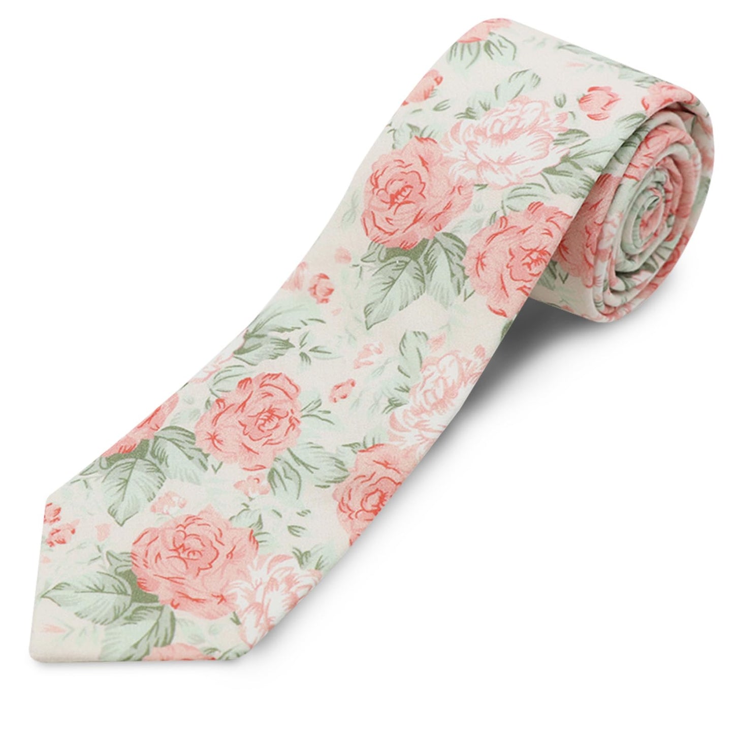 GHTIYLP Cotton Floral Ties for Men 2.56" Men's Skinny Tie Linen Flower Printed Neck Tie for Wedding Dating Party (Pink Peony)