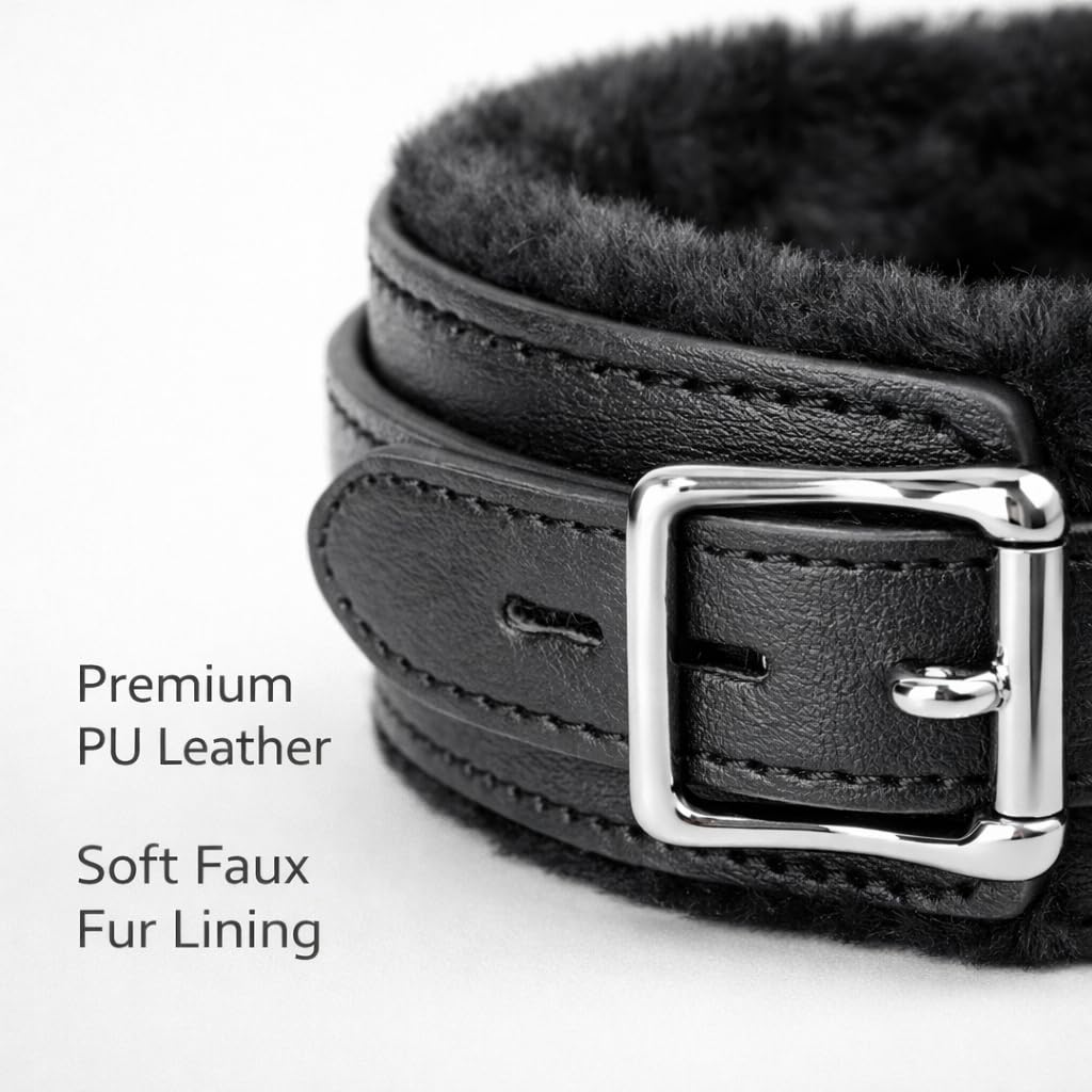 AUEDIRSN Leather Choker Necklace for Women, Gothic PU Leather Collar with Soft Faux Fur Lining, Adjustable Fashion Choker with Metal Buckle for Cosplay, Punk Style & Daily Wear (Black)