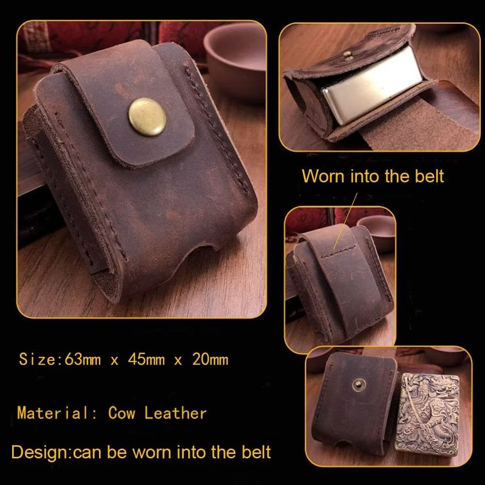 Berfea Lighter Case Cover Pouch Genuine Leather Lighter Belt Sheath Holder Protective Holster Compatible with Zippo Lighter