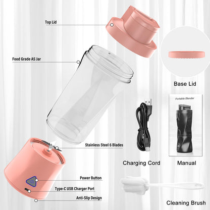Portable Blender, 360W Personal Blender for Shakes and Smoothies for Kitchen, 24 Oz BPA Free Traveling Juicer Cup and Lid with 6 Blades, Self Cleaning Portable Juicer for Kitchen/Travel/Gym, Black