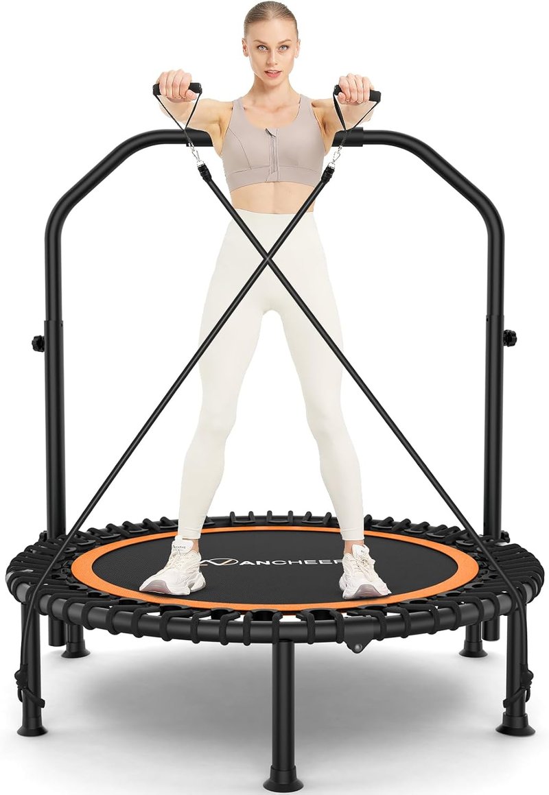 ANCIHER Foldable Mini Trampoline - 40"/48" Indoor Exercise with Adjustable Handle & Resistance Bands | Max Load 450lbs/550lbs