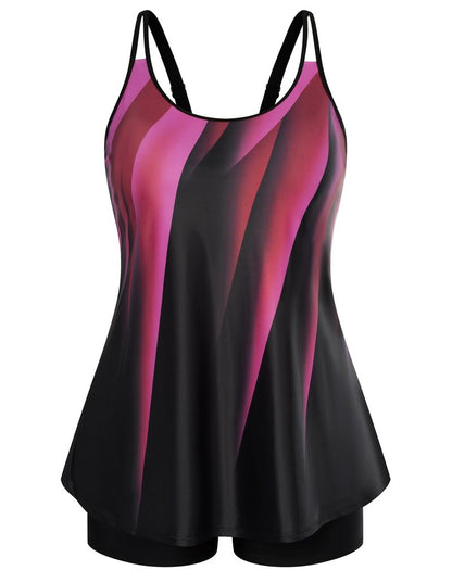 Hanna Nikole Tankini Swimsuits for Women 2 Piece Sexy Push Up Swimdress Flowy Bathing Suits Rose Red Ray Large