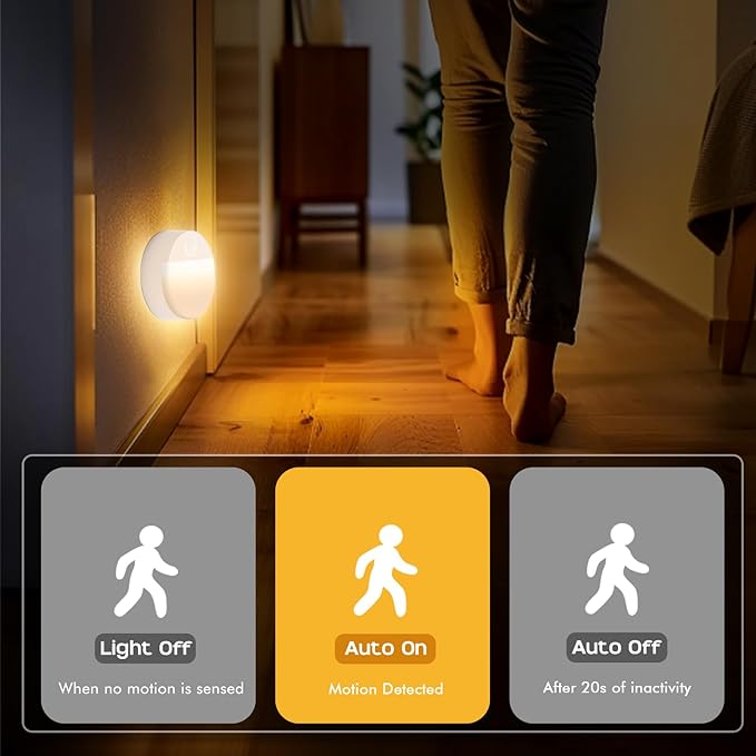 12 Pack Motion Sensor Stair Light for Indoor, Battery Operated Night Lights, Led Stick On Puck Lighting Closet Lamp, Motion Activated Lamps for Step, Cabinet, Hallway, Bathroom