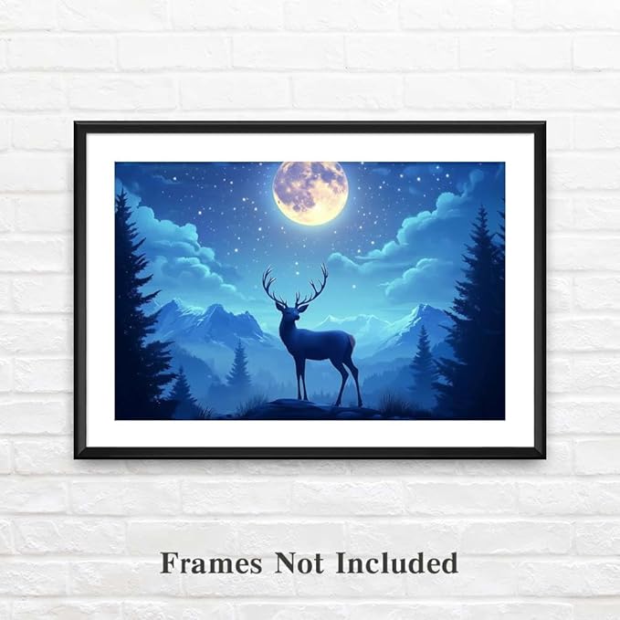 Yesad Deer Wall Art, Christmas Canvas Wall Art, Animal Picture Artwork Aesthetic Poster Prints Wall Décor for Farmhouse Living Room, Bedroom, Office (Unframed,36”x24”,Deer4)