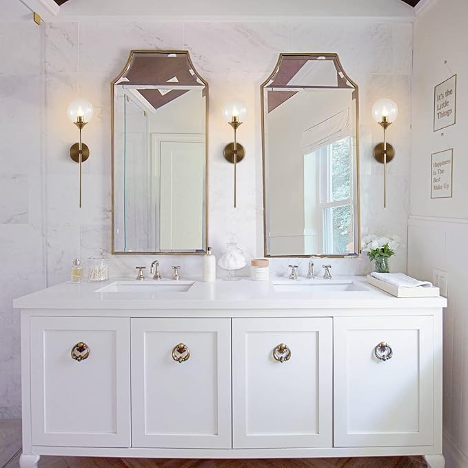 KCO Lighting Gold Globe Wall Sconce Mid Century Modern Glass Wall Light Fixtures Bathroom Mirror Vanity Wall Lamp Set of Two for Living Room Bedroom