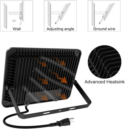 MORSEN 100W Flood Light Outdoor Plug in - 15000LM 5000K LED Flood Light, IP66 Waterproof, UL Listed Daylight Security Lights for Garden, Yard, Garage, Stadium, 2 Pack