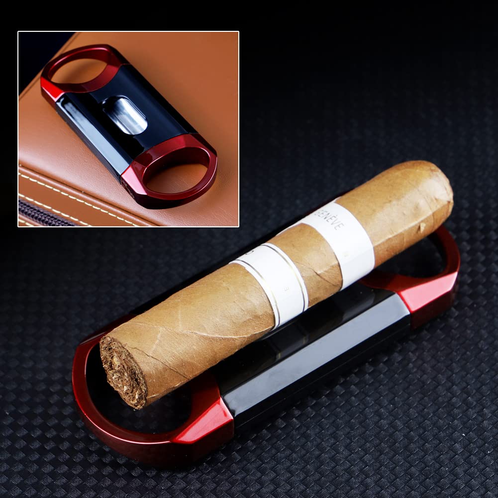KEENSUN Zinc Alloy V-Cut Cigar Cutter (Red and Black), 60 Ring Gauge, 420J2 Stainless Steel V-Cut Blade & Cigar Holder (2 in 1) in Gift Box