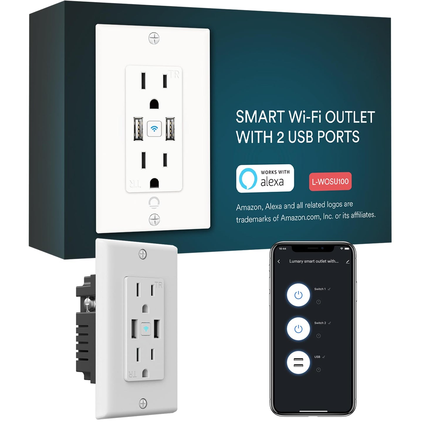 Lumary Smart USB Outlet with Type-C & USB-A Ports, WiFi in-Wall Outlet Compatible with Alexa & Google Home, Remote & Voice Control, Timer, FCC Certified, Tamper-Resistant, 4 Pack
