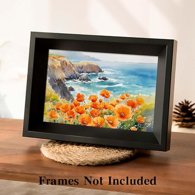 Yesad Poppies Wall Art, California Landscape Canvas Print, Coastal Wall Art Flower Pictures, Farmhouse Wall Decor for Living Room (Unframed, 36'x24', Poppy2)