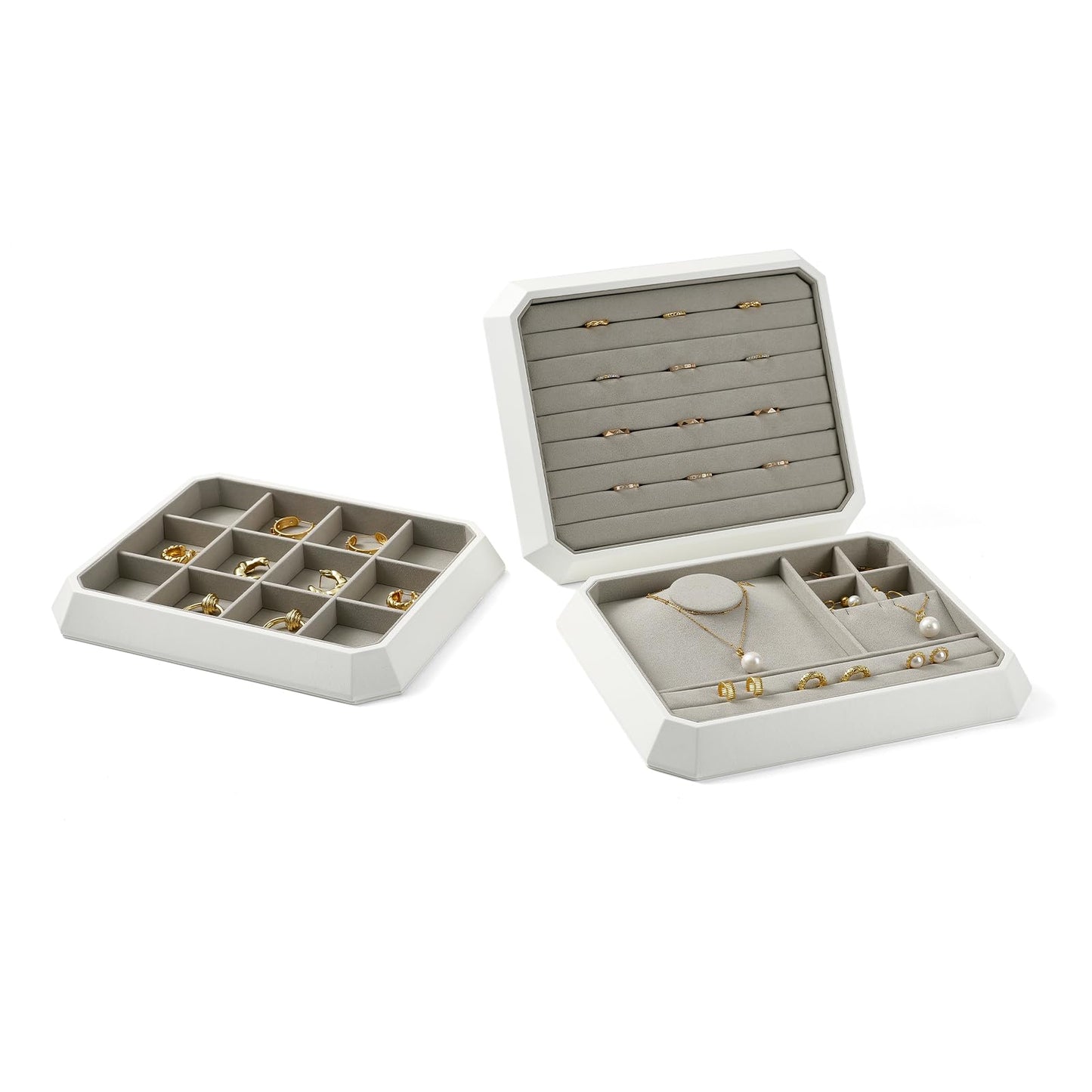Woodten PU Leather Multifunctional Jewelry Display Tray Stackable Jewelry Organizer Tray for Accessory Trade showcase(Grey)
