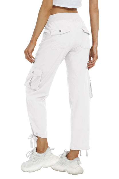MoFiz Women's Hiking Cargo Athletic Pants Casual Travel Loose Lightweight Quick Dry Breathable Running Joggers Outdoor Button Pockets White S