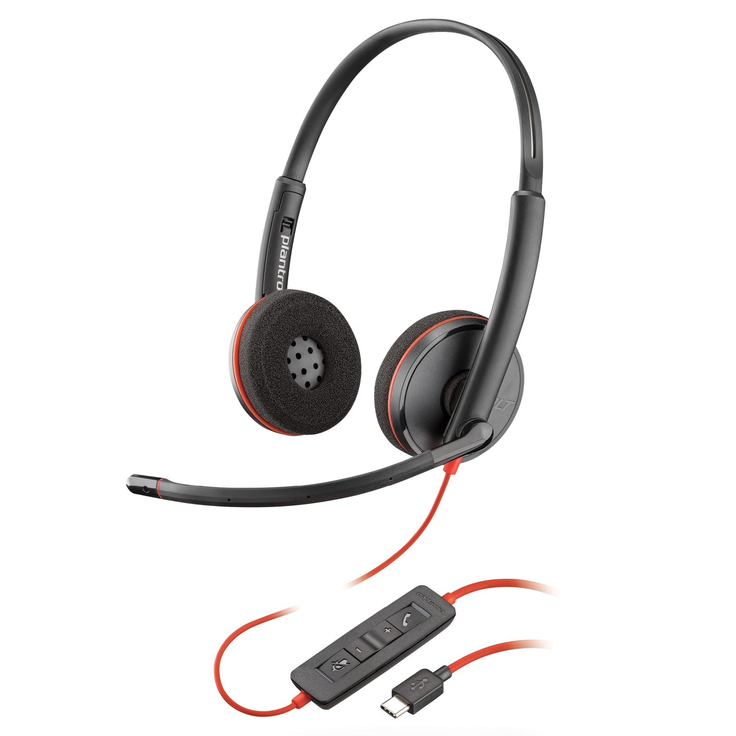 Poly Blackwire 3220 Wired Headset with Mic, Hi-Fi Stereo Sound, Noise-Canceling Mic, Stereo Design, Connect to PC via USB-C & USB-A Adapter, Over-Ear Design, Works with Virtual Meeting Platforms