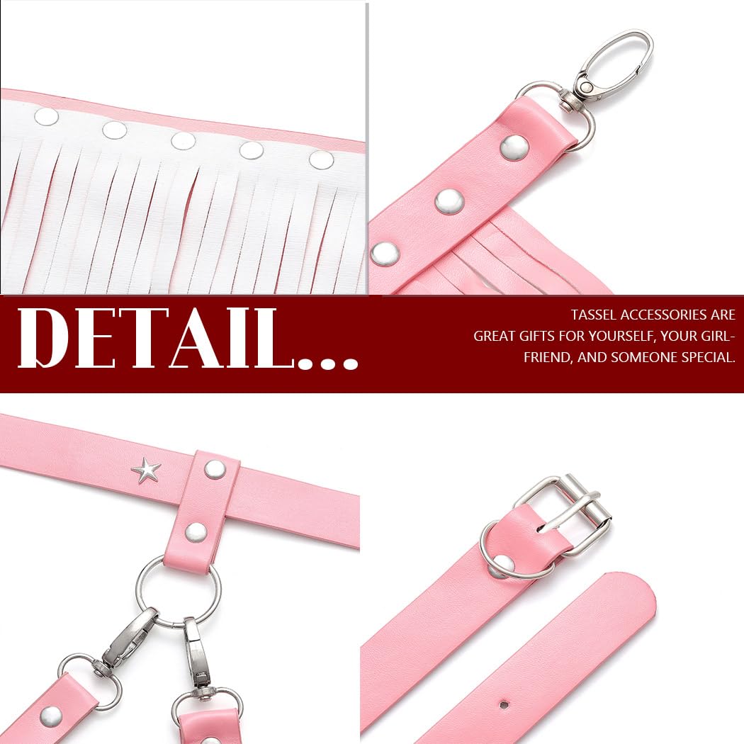 Zoestar Cowgirl Fringe Belt Leather Tassel Belts Fashion Rave Harness Waist Belt Cowgirl Costume Accessories for Women (Pink)