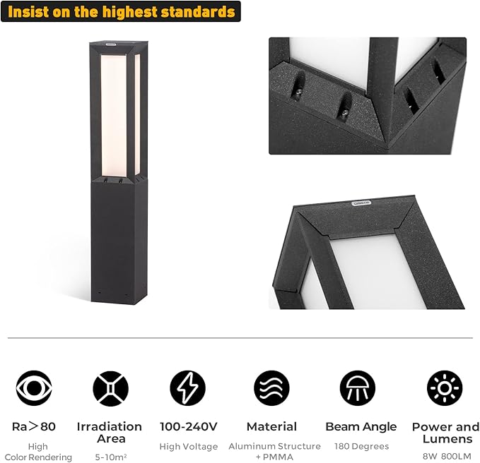 Landscape Path Light, Stainless Steel 8W 800LM Luxury LED Lighting, 32 Inches Modern Outdoor Bollard Lighting for Lawn, Patio, Courtyard and Driveway Decoration