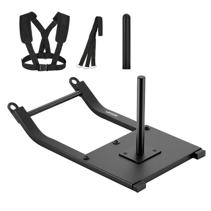 VEVOR Weight Sled, Steel Power Sled, Fitness Strength Training Pull Push Running Sled, Fitness Workout Sled Push Gym Equipment, Steel Power Sled with Harness, Compatible 1/2 in Weight Plates, Black