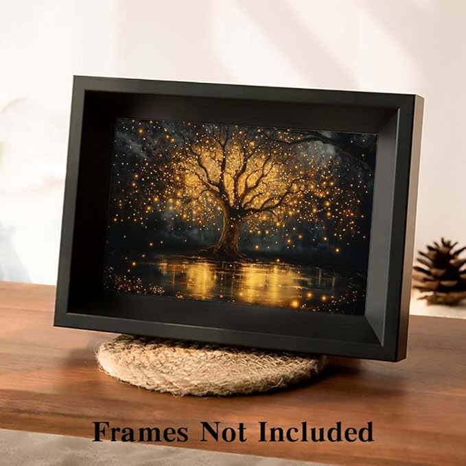 Yesad Tree of Life Canvas Wall Art, Spiritual Wall Art Fairy Lights Prints Landscape Painting Wall Décor for Living Room Bedroom Farmhouse Housewarming Gift (Unframed,18”x12”, Tree7)