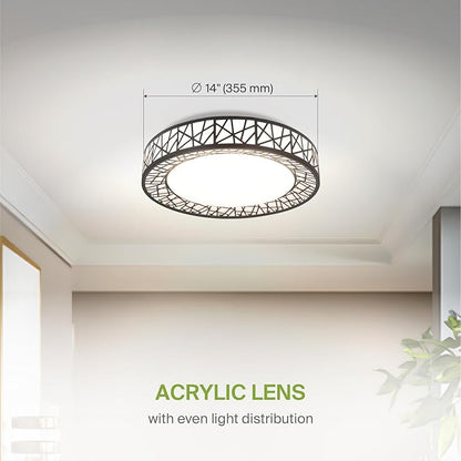 ASD 14 Inch LED Flush Mount Ceiling Light Fixture for Bedroom, 24W 1534LM 5CCT 2700K-5000K, Triac Dimmable Lights, Dining, Living Room, Kitchen Lamps, Modern Home Lighting Fixtures, Black, ETL
