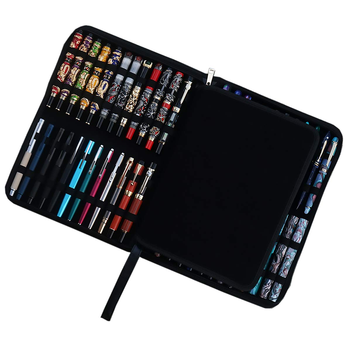 Large Capacity Fountain Pen Case PU Leather Black Color 48 Slots pen pouch bag