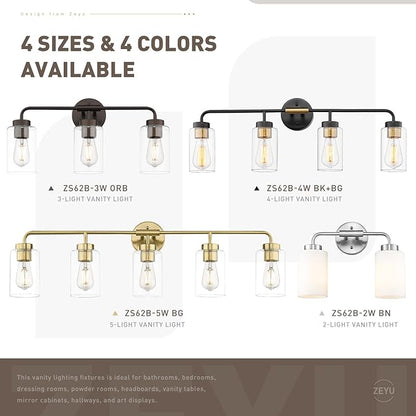 zeyu 36.9 Inch Bathroom Wall Light Fixtures, 5-Light Bathroom Vanity Light with Clear Glass Shade, Oil Rubbed Bronze Finish, ZS62B-5W ORB