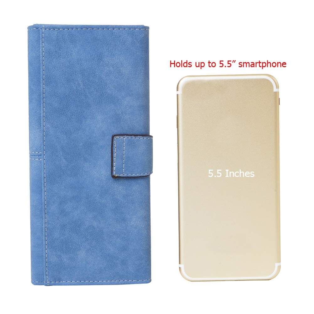 Cynure Women's Vegan Leather 17 Card Slots Card Holder Long Big Bifold Wallet,Light Blue